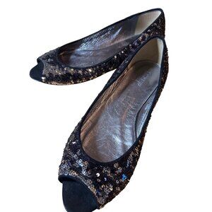 J. Crew Collection Starling Peep Toe flats black sequins slip on size 9.5